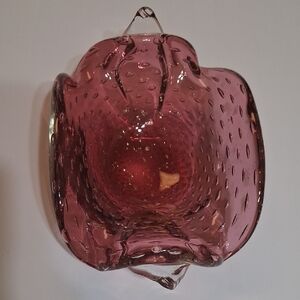 MCM Murano Bullicante Cranberry/Pink Art Glass Bowl With Gold Flecks